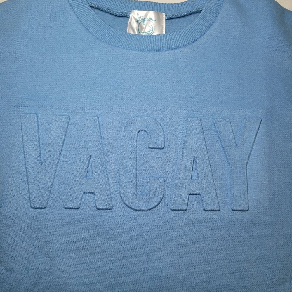Embossed Crewneck Sweatshirt Womens Blue Salty Wave Small Beachy Streetwear NWOT - Picture 6 of 10